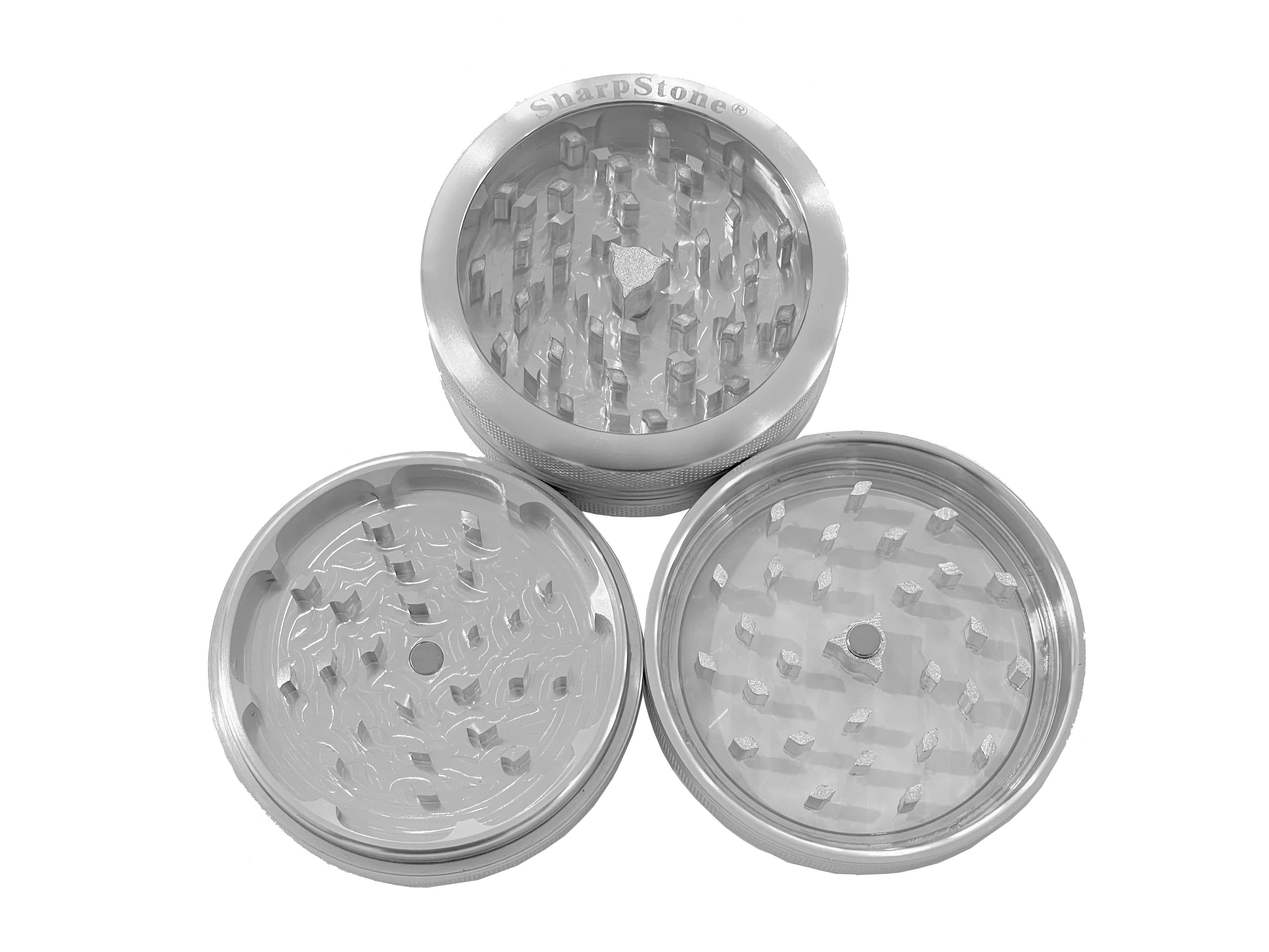 Large (2.5" Inch) / Clear Top / Silver SharpStone 2 Piece Grinder