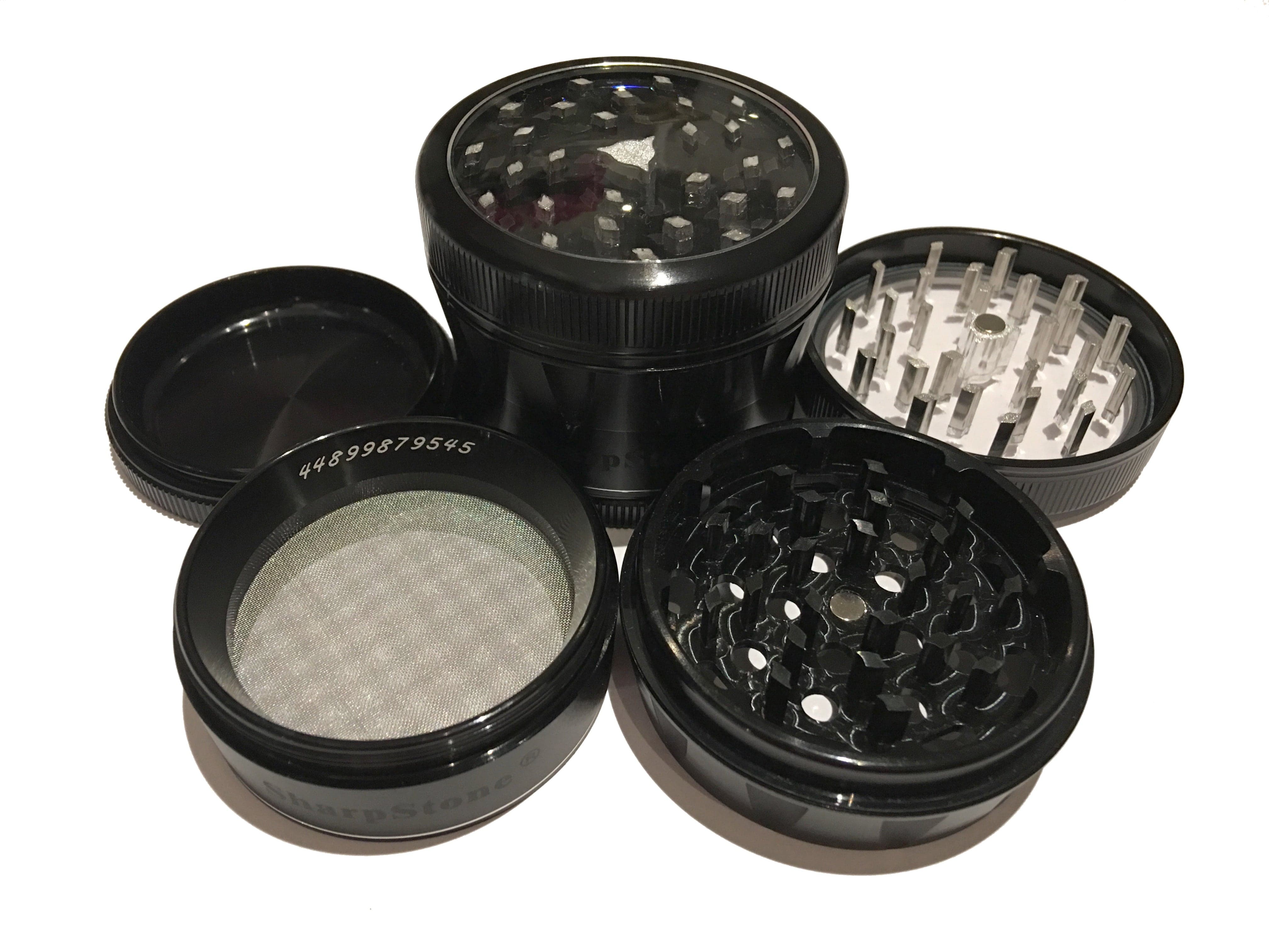 Version 2.0 - 4 pieces / Large (2.5") / Black SharpStone Clear Grinder