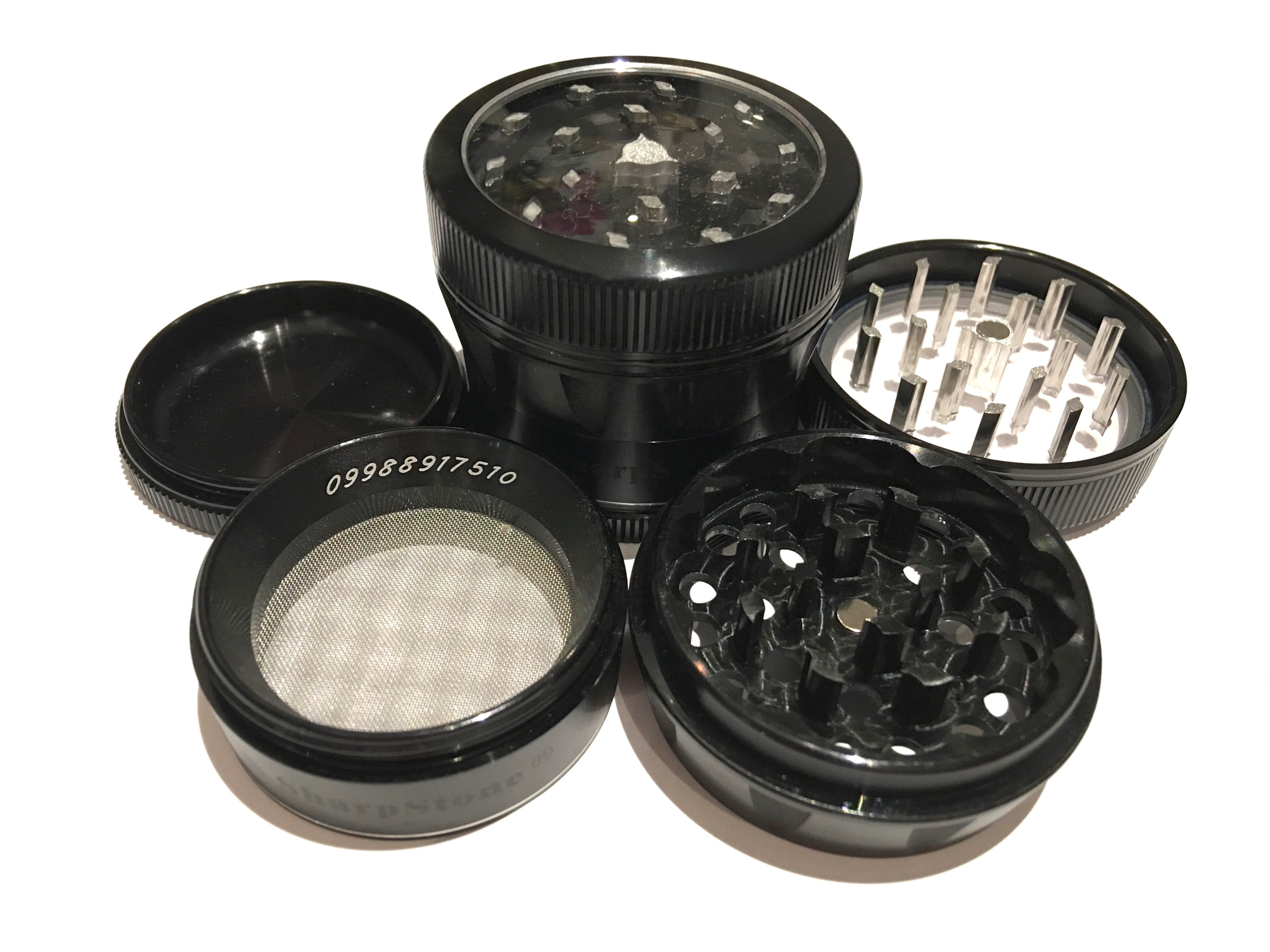 Version 2.0 - 4 pieces / Medium (2.2") / Black SharpStone Clear Grinder